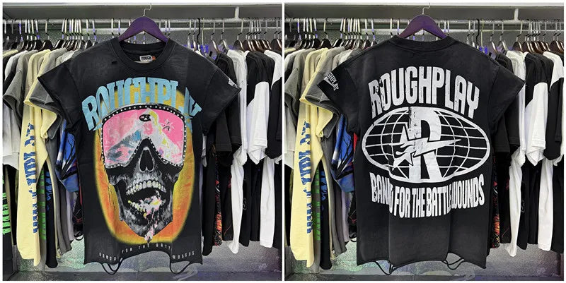 New 26SS Rough Play Thuglife Print Street Fashion 100% Cotton Men's and Women's Loose Short Sleeved T-shirt Y2K Men Vest T-shirts Tops