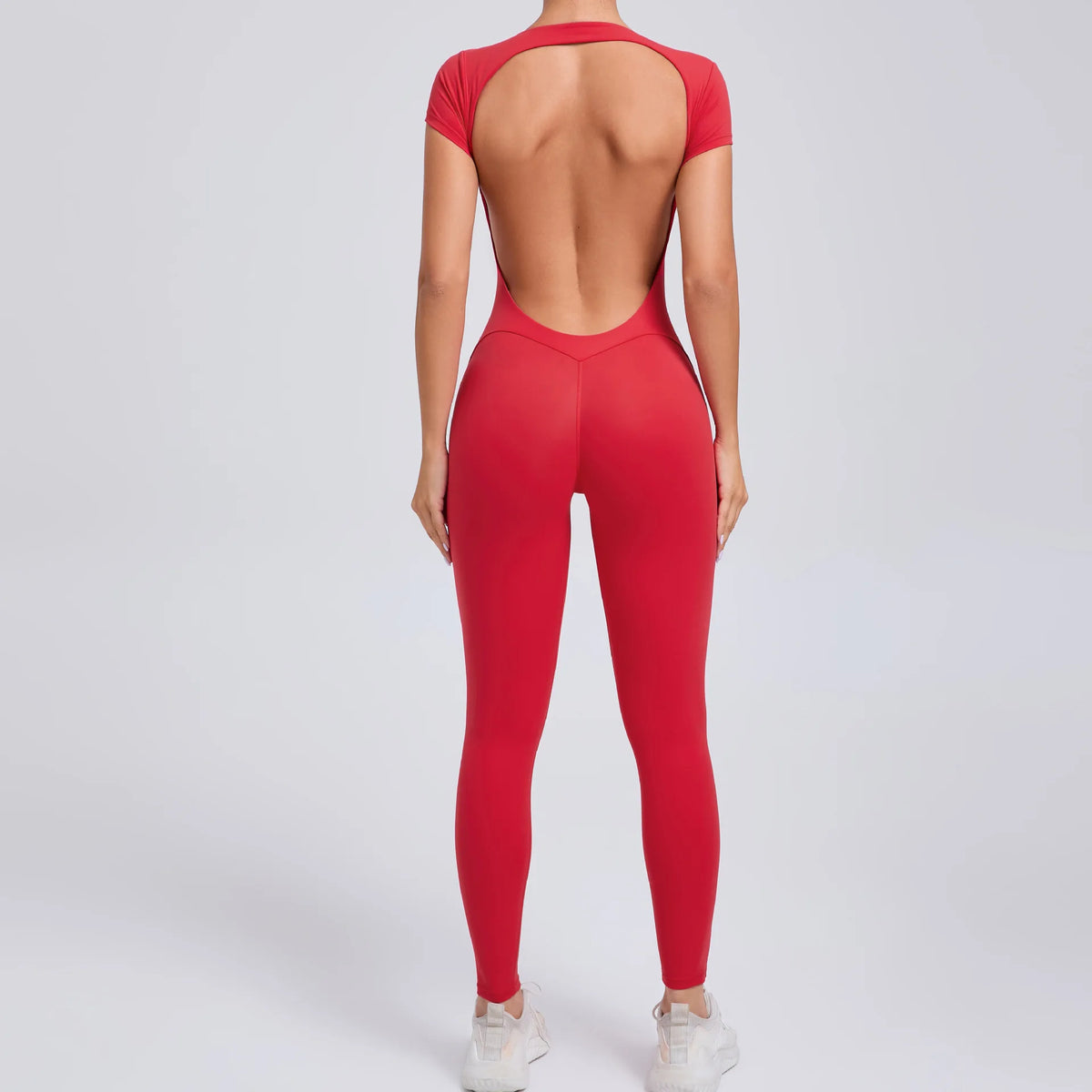 Women's One-piece Yoga Jumpsuit Short Sleeve Open Back Slim Fit Sports Outfit Tights Quick-drying Hip Lift Gym Fitness Clothes