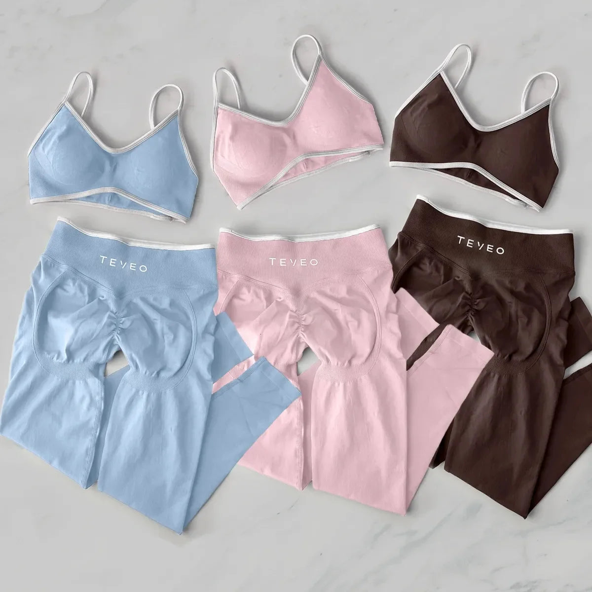 TEVEO 2 Pieces Gym Set Woman leggings set Workout Clothes Bra set Seamless Scrunch legging Yoga Set 250716