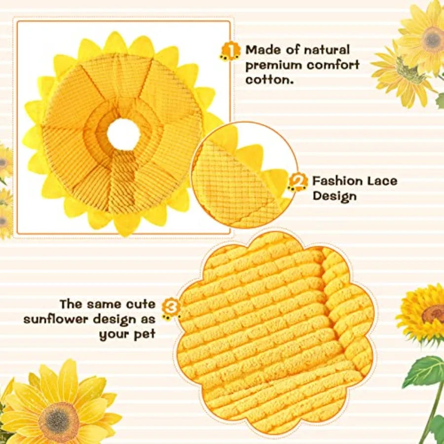 Sunflower Cat Recovery Cone Collar Soft Cotton Pet Cone Collar Adjustable Sunflower Elizabeth Postoperative Protection for Cats