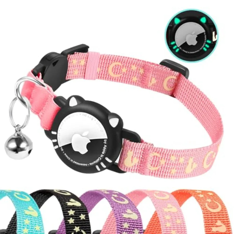 Cat Collar with Airtag Holder, Reflective Cats Collar Breakaway with Bell, Pet Tracker Compatible with Apple Air Tag for Kitten