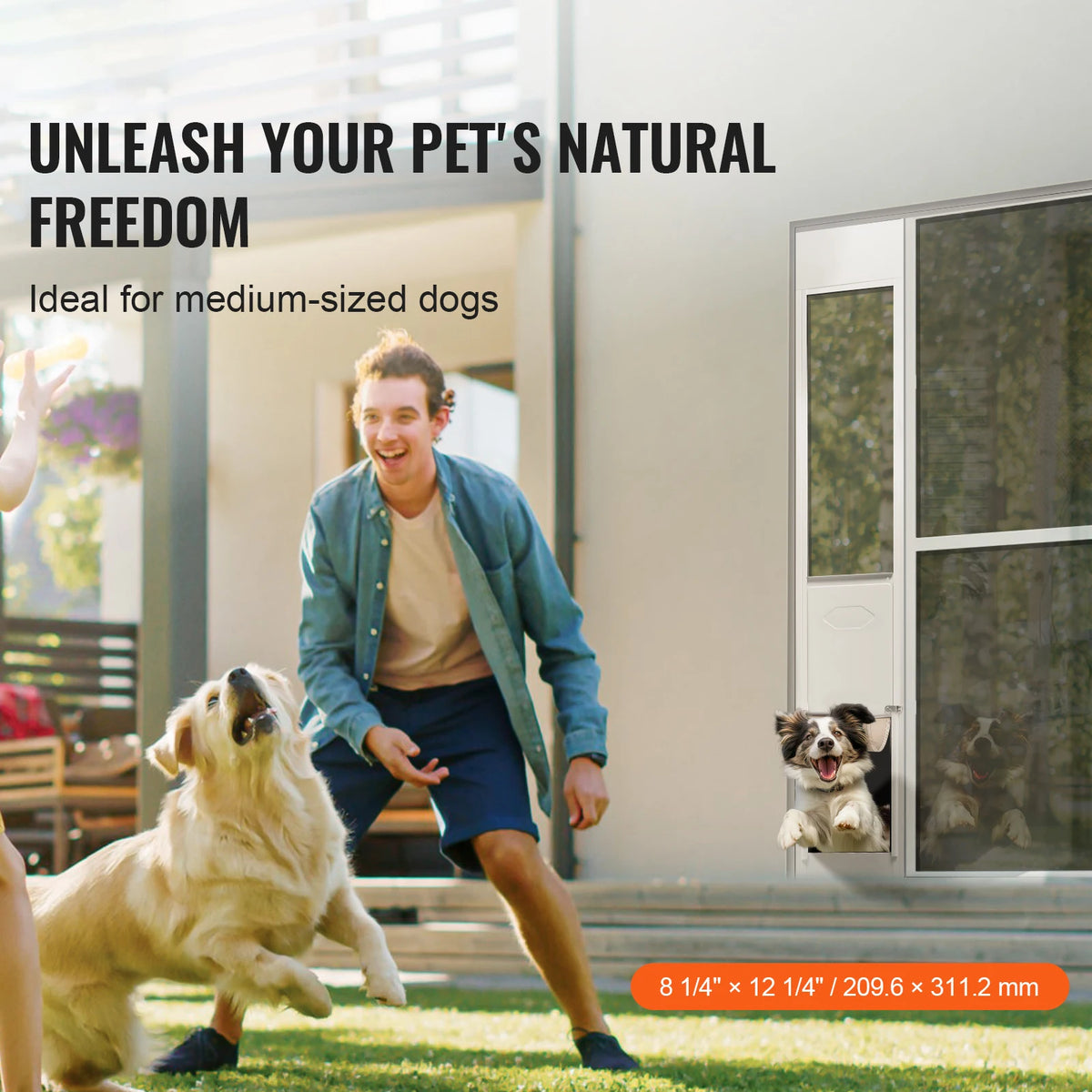 SucceBuy Adjustable Height Dog Door With Sliding Glass Aluminum Frame