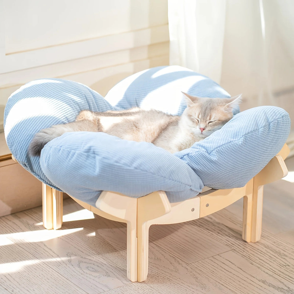 Raised Wooden Cat Bed with a Soft Cushion; Cozy Pet Sofa Designed for Indoor Use; an Elevated Lounging Spot Ideal for Small Dogs