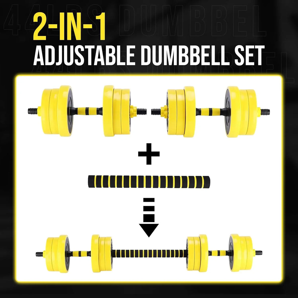 HiMISS 44 Lbs 2-In-1 Adjustable Dumbbell and Barbell Set