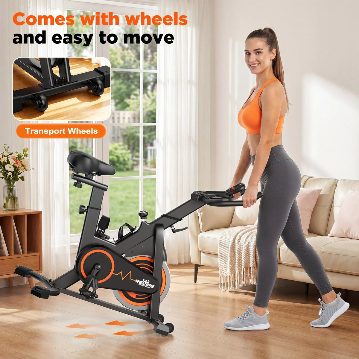 Stationary Bike Belt Drive Indoor Cycling With LCD Monitor