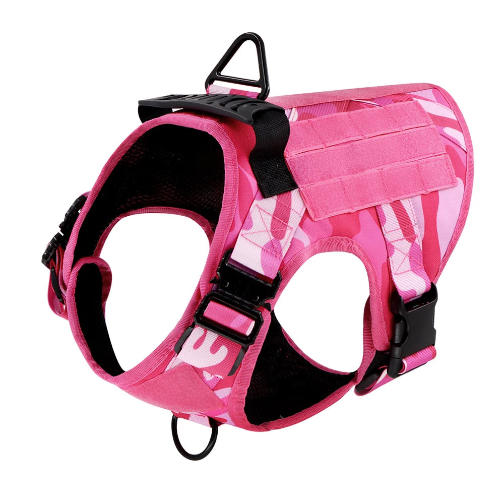 Military Pink Camouflage Dog Harness For Large Medium Dogs Harnesses Leash Adjustable Pet German Shepherd Tactical Training Vest