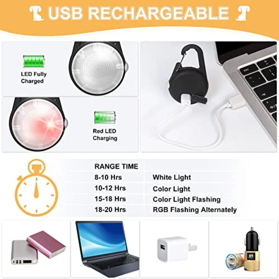 Dog Collar Light, 4 Modes Dog Lights for Night Walking, Rechargeable LED Pet Collar Light for Nighttime Clip on, IP68 Waterproo