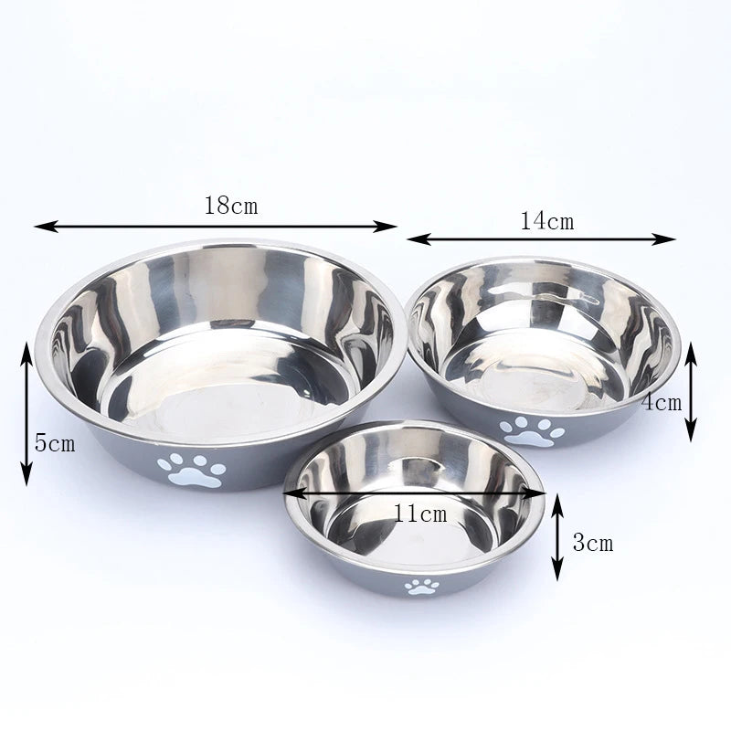 Stainless Steel Pet Bowl With Paw Print Non Slip Base