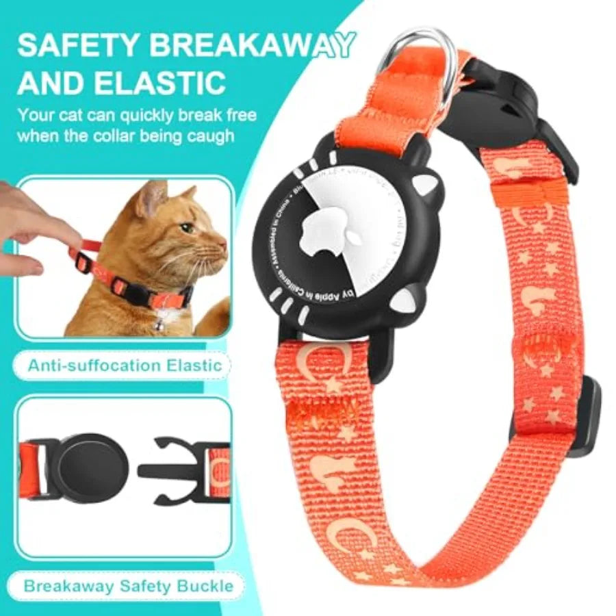 Cat Collar with Airtag Holder, Reflective Cats Collar Breakaway with Bell, Pet Tracker Compatible with Apple Air Tag for Kitten