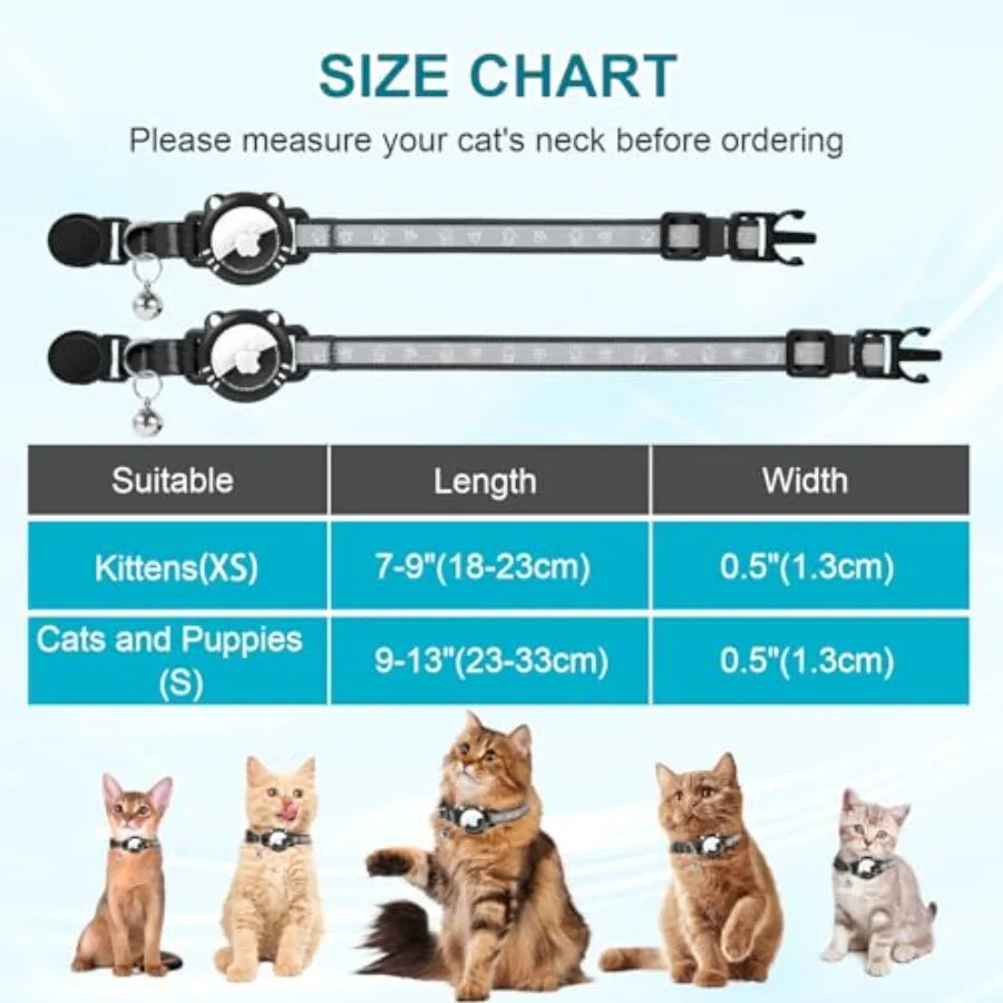 Airtag Cat Collar, Reflective Cat Collar with Apple Air Tag Holder, Breakaway GPS Tracker Pet Collar with Bell for Cat Kitten,