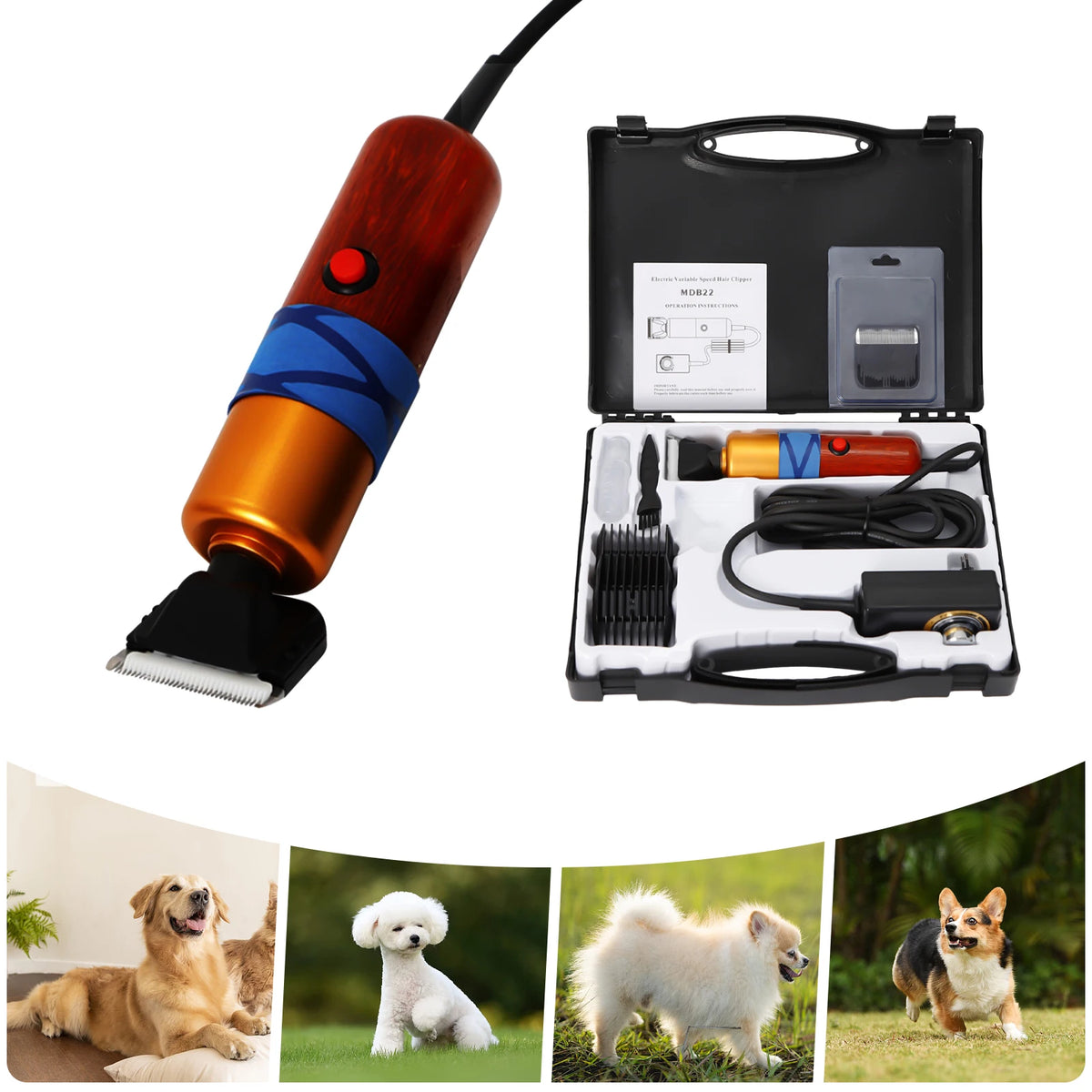 Pet Hair Clipper Low Noise Professional Electric Variable Speed Trimmer