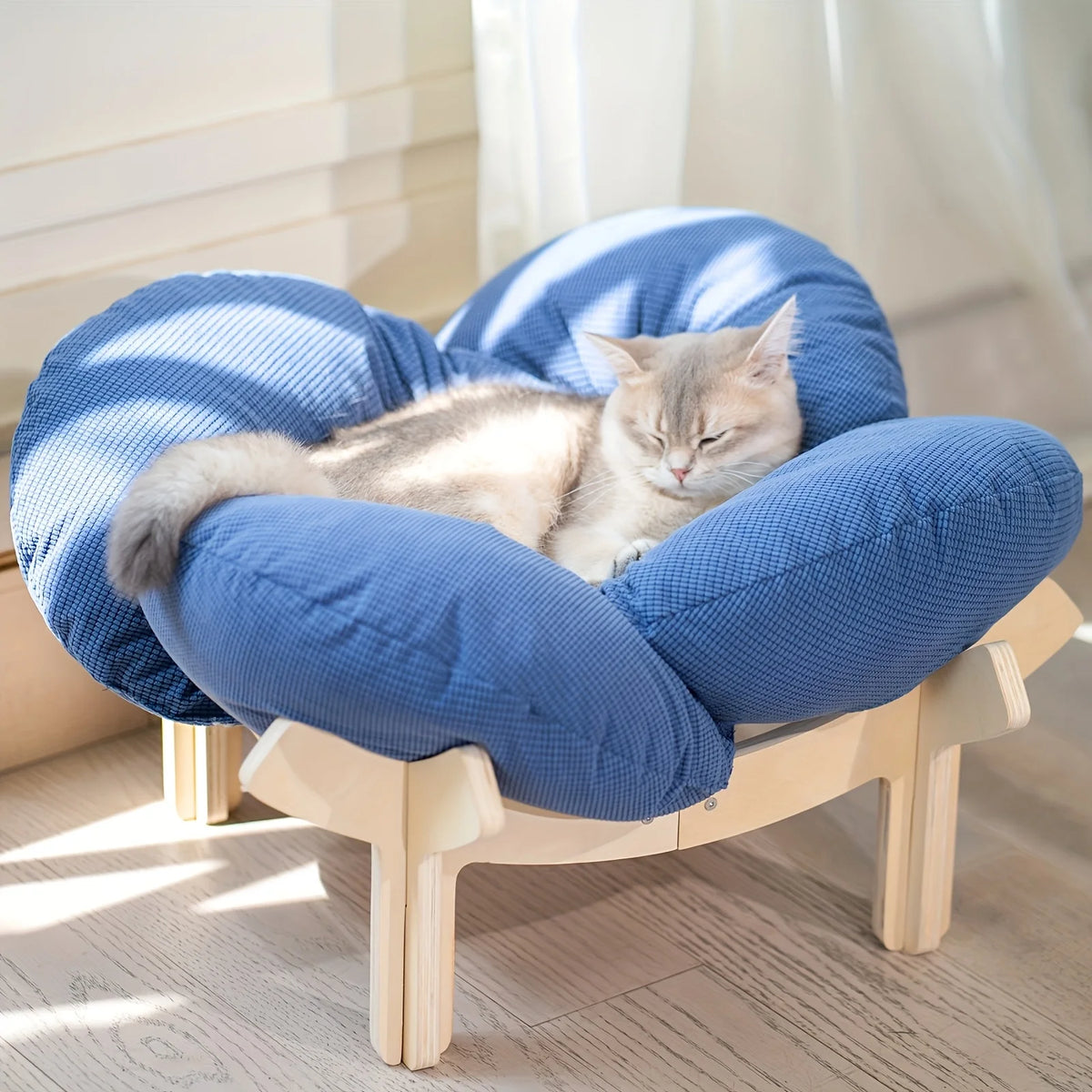Raised Wooden Cat Bed with a Soft Cushion; Cozy Pet Sofa Designed for Indoor Use; an Elevated Lounging Spot Ideal for Small Dogs