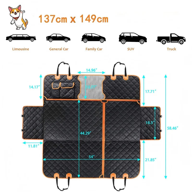 Waterproof Dog Car Seat Hammock Cover With Side Flaps And Pockets