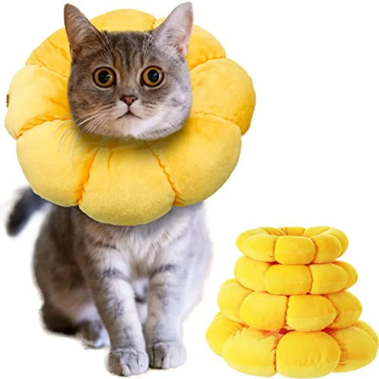 Cat Small Dog Recovery Collar, Cute Sunflower Neck Cone After Surgery, Adjustable Pet E Collar, Wound Healing Protective Cone S