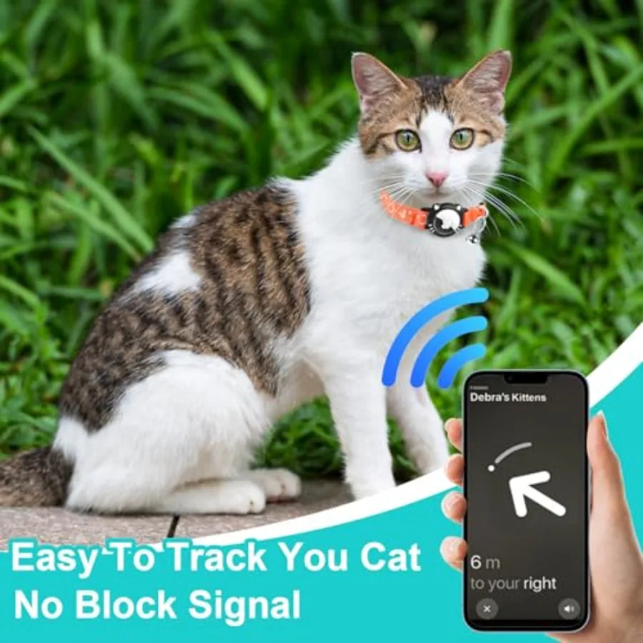 Cat Collar with Airtag Holder, Reflective Cats Collar Breakaway with Bell, Pet Tracker Compatible with Apple Air Tag for Kitten