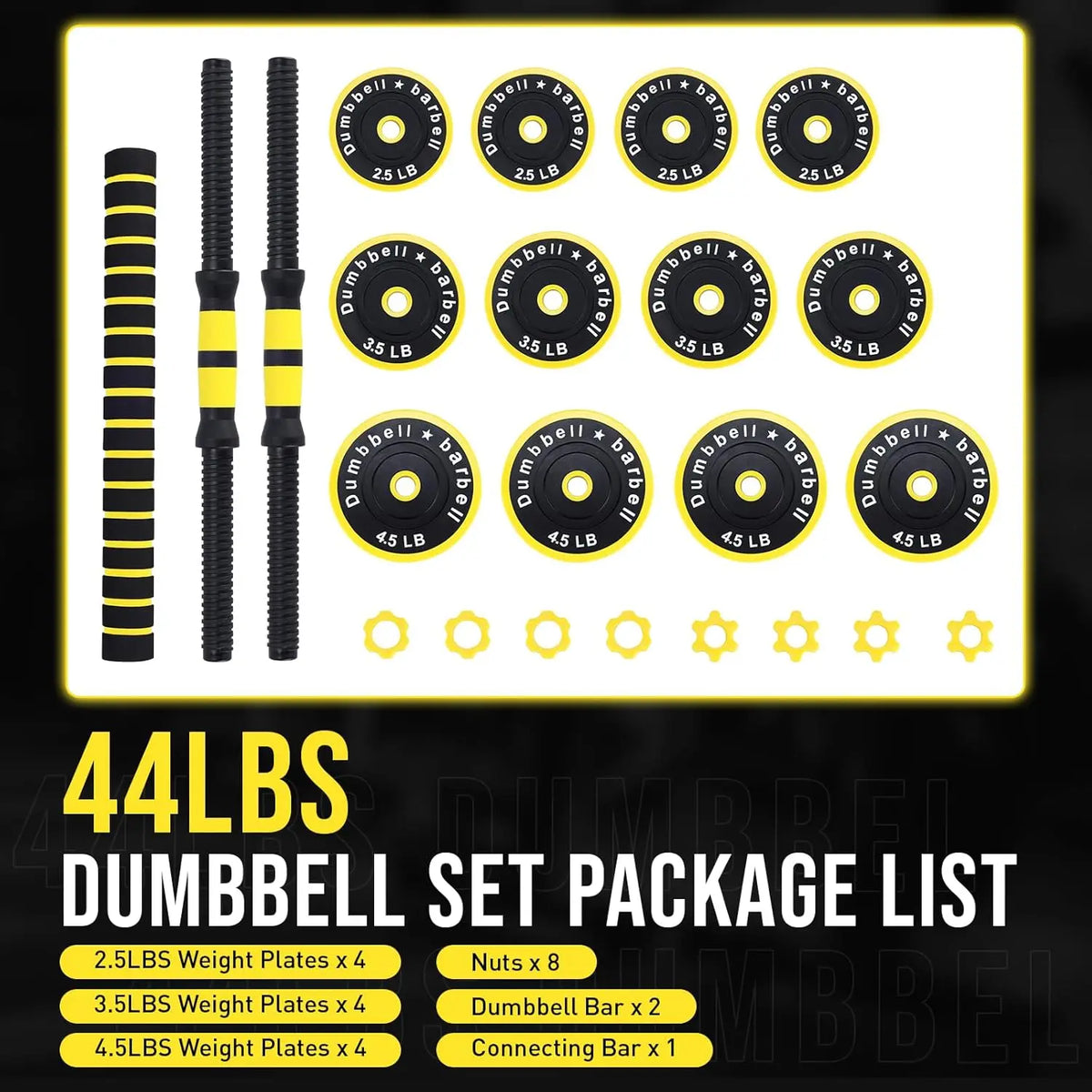 HiMISS 44 Lbs 2-In-1 Adjustable Dumbbell and Barbell Set