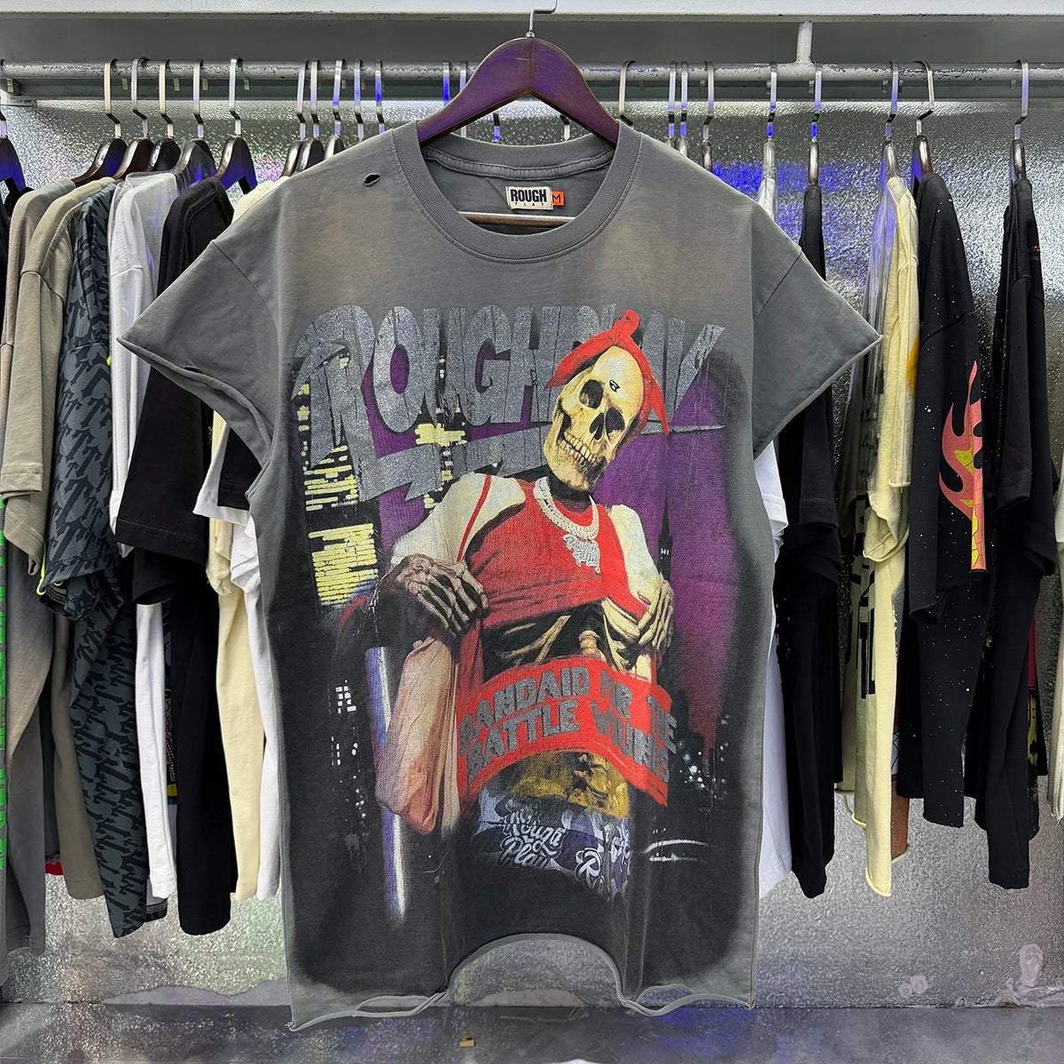 New 26SS Rough Play Thuglife Print Street Fashion 100% Cotton Men's and Women's Loose Short Sleeved T-shirt Y2K Men Vest T-shirts Tops