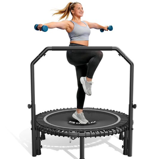 BCAN Mini Rebounder Trampoline With Adjustable Handle For Full Body Workout