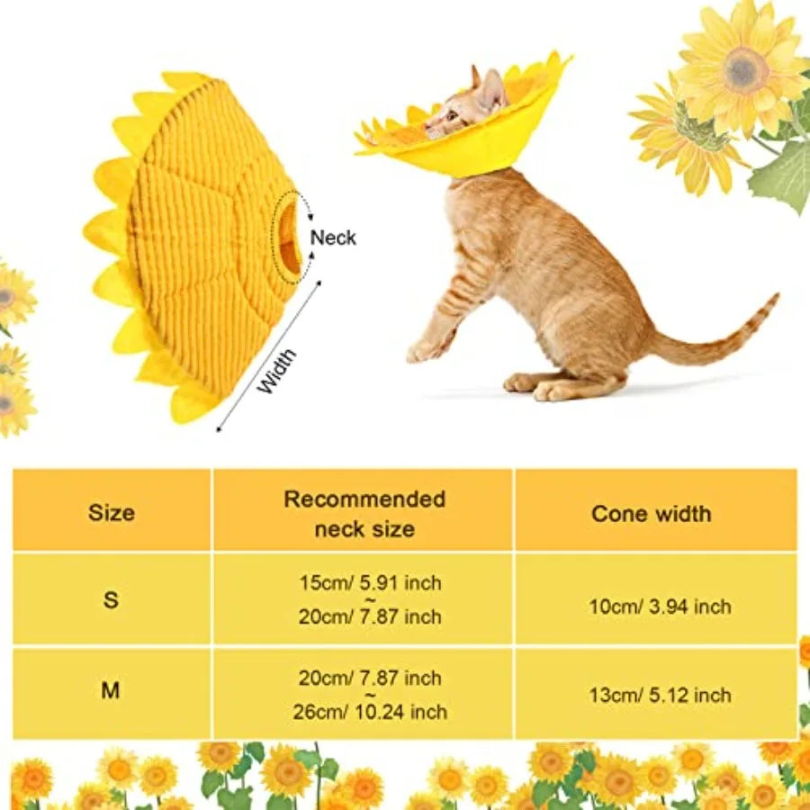 Sunflower Cat Recovery Cone Collar Soft Cotton Pet Cone Collar Adjustable Sunflower Elizabeth Postoperative Protection for Cats