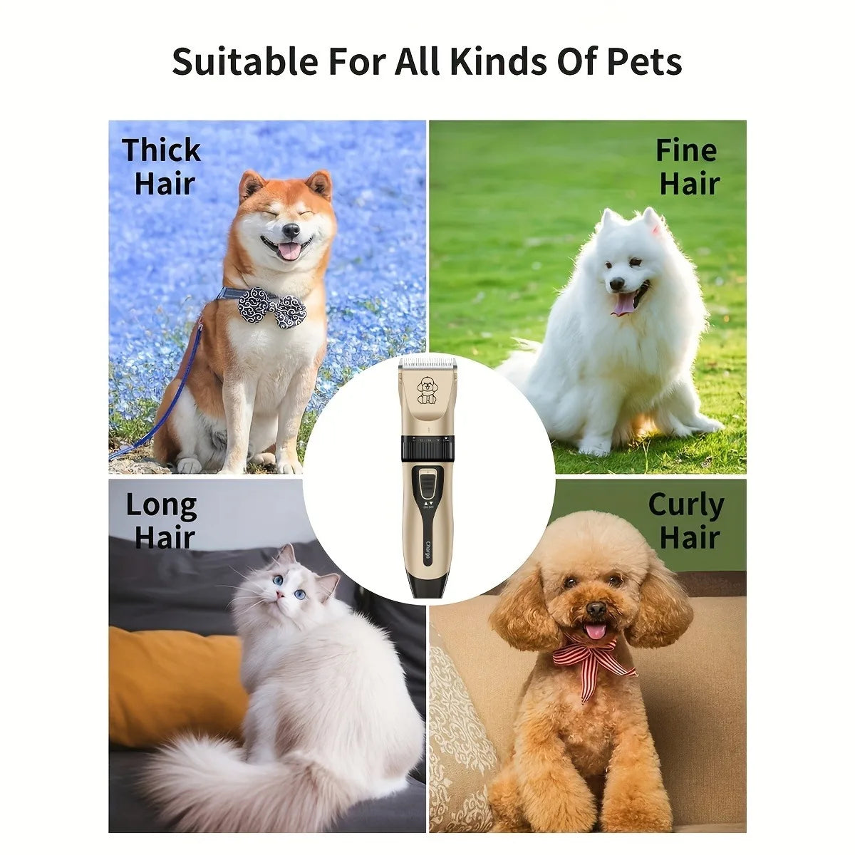 YUKU Cordless Pet Grooming Kit USB Rechargeable Trimmer for Dogs