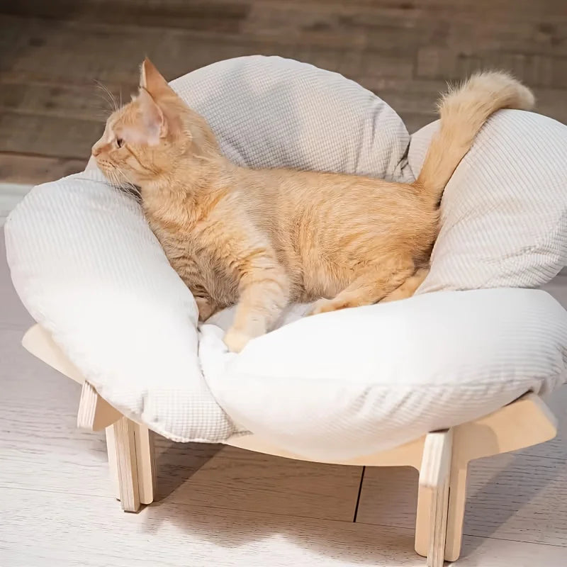 Raised Wooden Cat Bed with a Soft Cushion; Cozy Pet Sofa Designed for Indoor Use; an Elevated Lounging Spot Ideal for Small Dogs