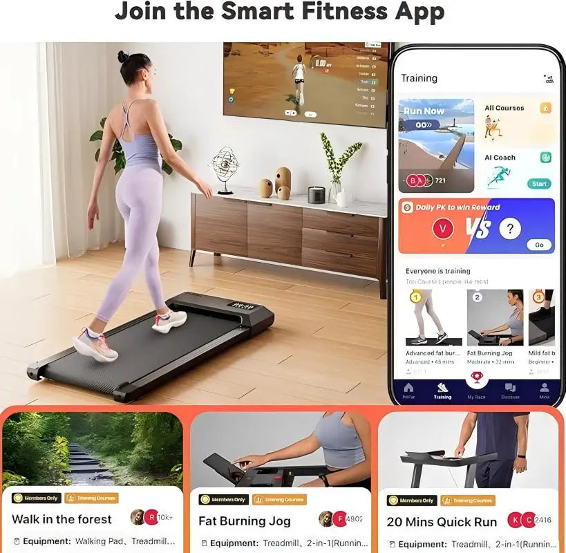 Superun 2-In-1 Walking Treadmill for Home Office App Control
