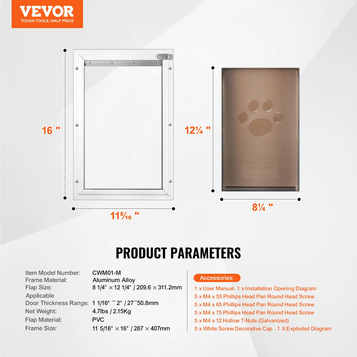 SucceBuy Pet Door Aluminum Frame With Lock Weatherproof Flap