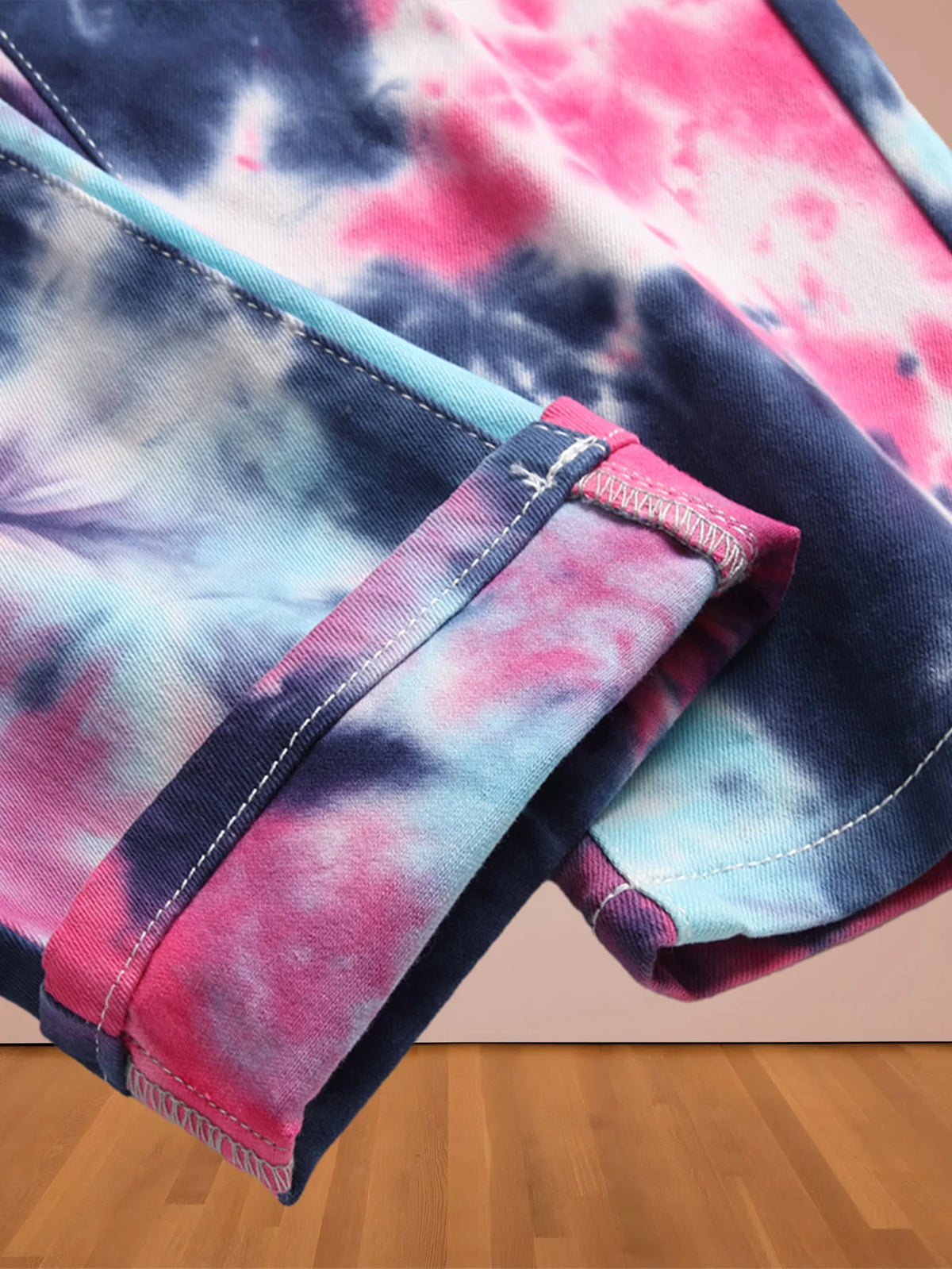 Europe and America wind new men's high street jeans tie-dyed red and blue contrast elastic street motorcycle youth fashion casua