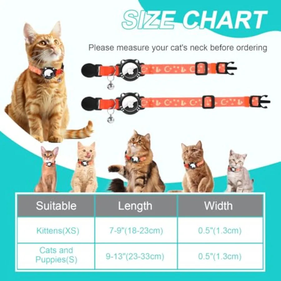 Cat Collar with Airtag Holder, Reflective Cats Collar Breakaway with Bell, Pet Tracker Compatible with Apple Air Tag for Kitten