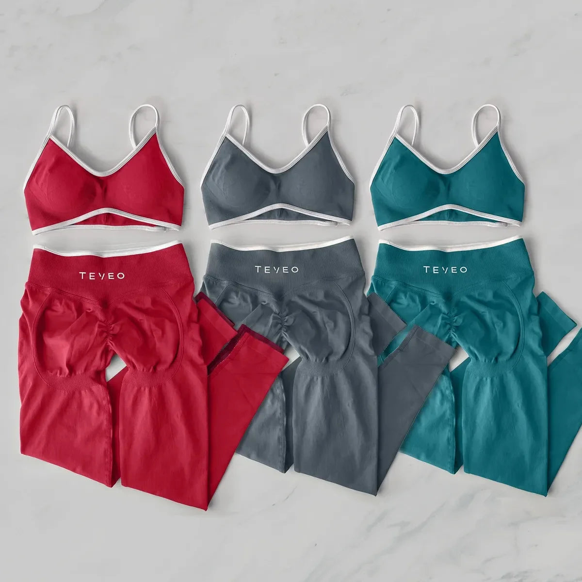 TEVEO 2 Pieces Gym Set Woman leggings set Workout Clothes Bra set Seamless Scrunch legging Yoga Set 250716