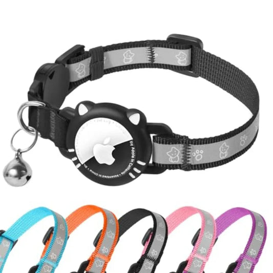 Airtag Cat Collar, Reflective Cat Collar with Apple Air Tag Holder, Breakaway GPS Tracker Pet Collar with Bell for Cat Kitten,