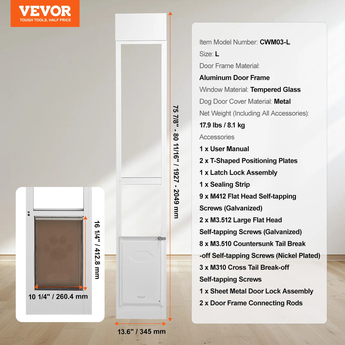 SucceBuy Adjustable Height Dog Door With Sliding Glass Aluminum Frame