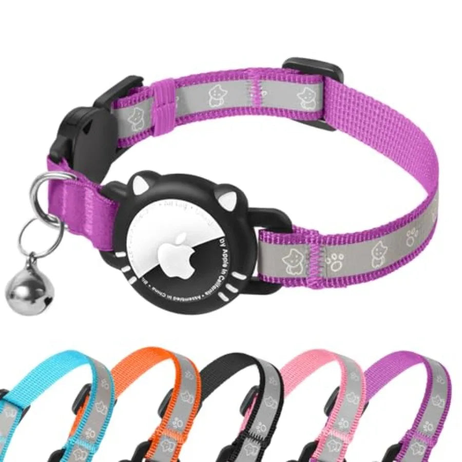 Airtag Cat Collar, Reflective Cat Collar with Apple Air Tag Holder, Breakaway GPS Tracker Pet Collar with Bell for Cat Kitten,