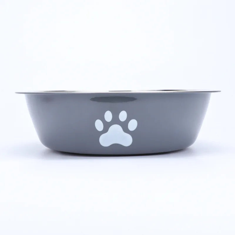 Stainless Steel Pet Bowl With Paw Print Non Slip Base