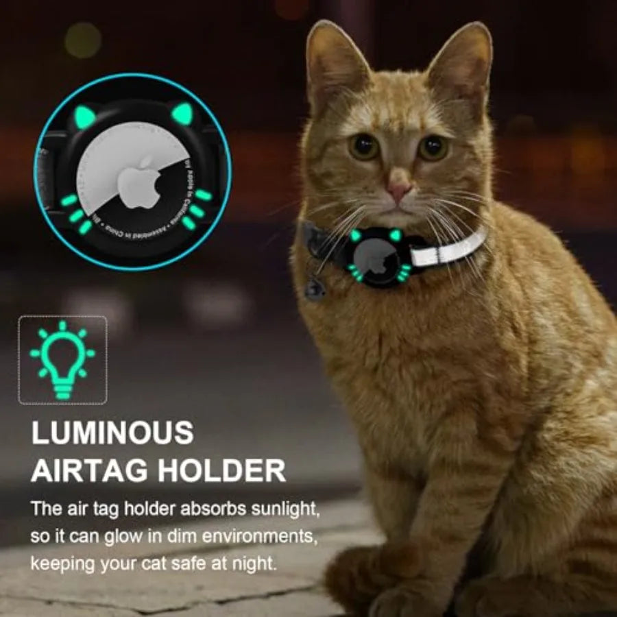 Airtag Cat Collar, Reflective Cat Collar with Apple Air Tag Holder, Breakaway GPS Tracker Pet Collar with Bell for Cat Kitten,