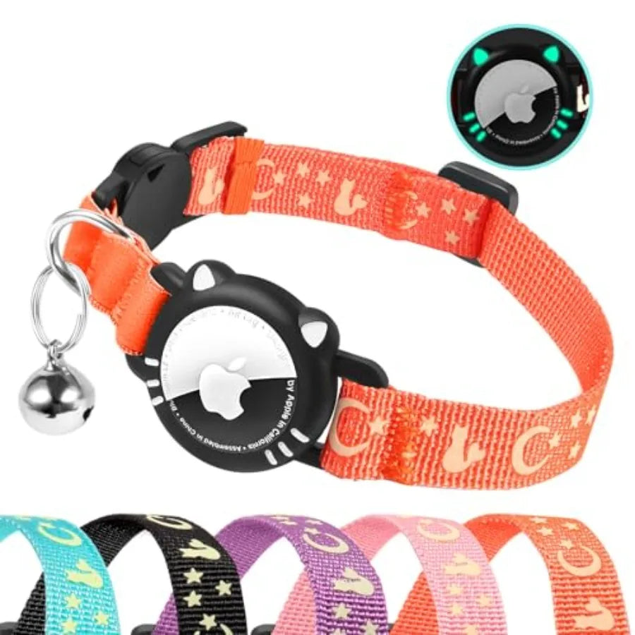 Cat Collar with Airtag Holder, Reflective Cats Collar Breakaway with Bell, Pet Tracker Compatible with Apple Air Tag for Kitten