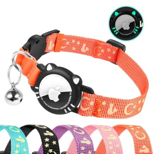 Cat Collar with Airtag Holder, Reflective Cats Collar Breakaway with Bell, Pet Tracker Compatible with Apple Air Tag for Kitten