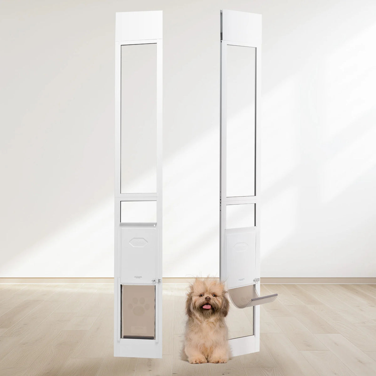 SucceBuy Adjustable Height Dog Door With Sliding Glass Aluminum Frame