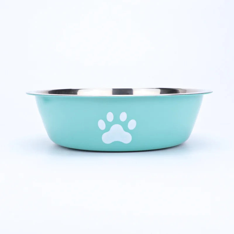 Stainless Steel Pet Bowl With Paw Print Non Slip Base
