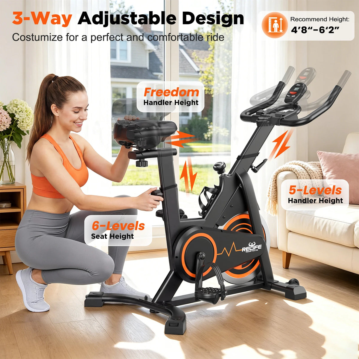 Stationary Bike Belt Drive Indoor Cycling With LCD Monitor