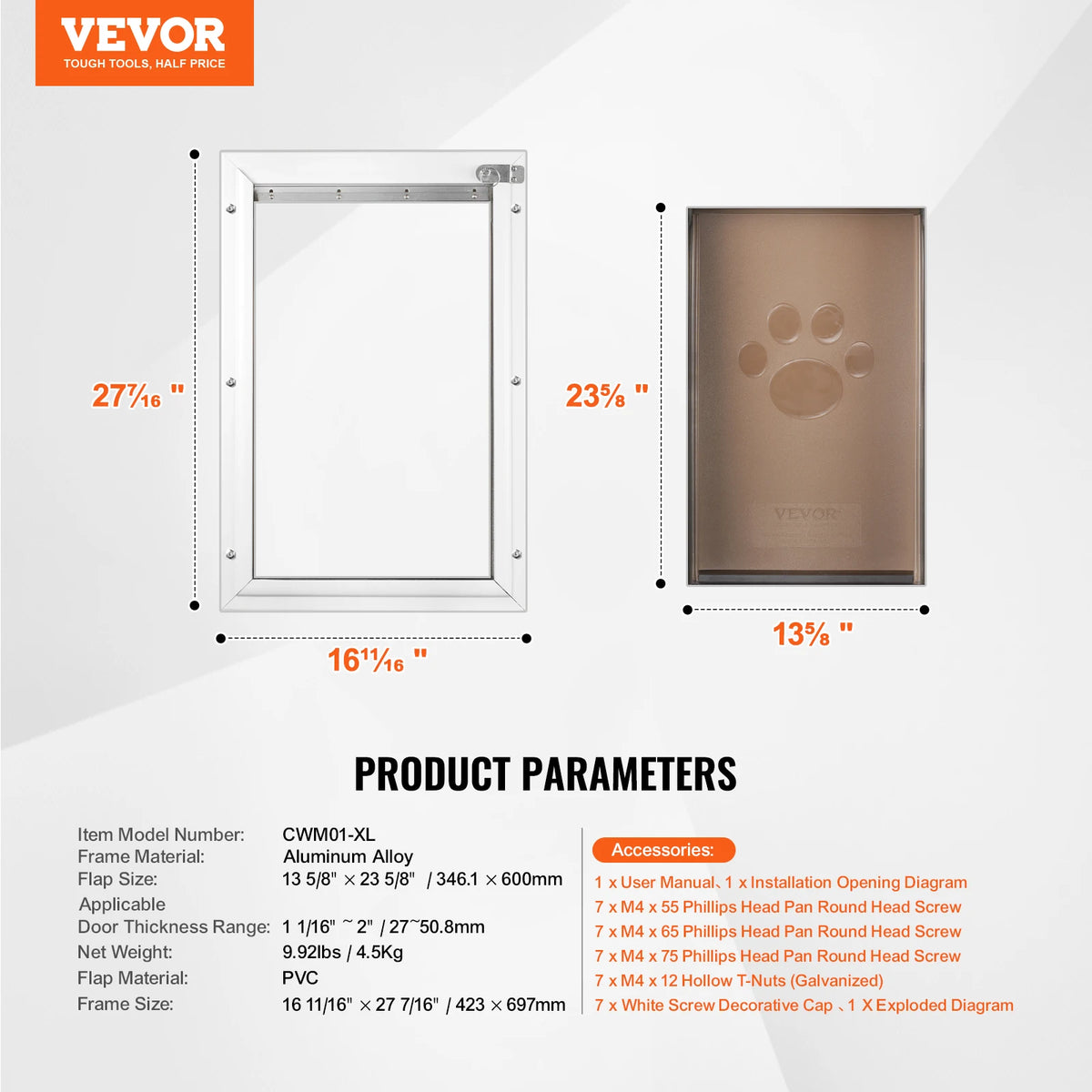 SucceBuy Pet Door Aluminum Frame With Lock Weatherproof Flap