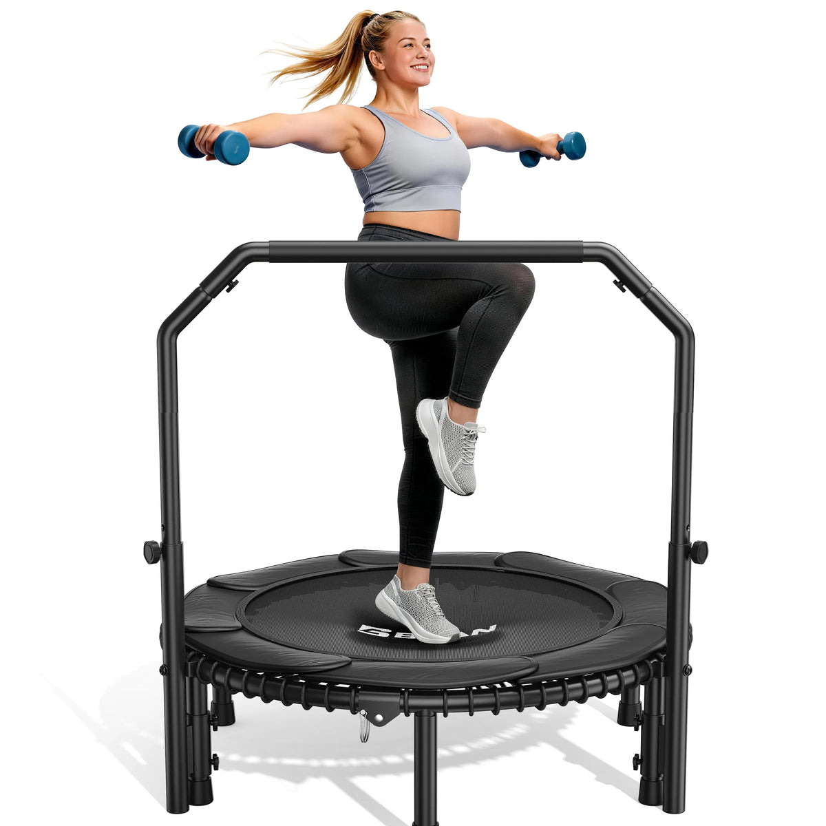 BCAN Mini Rebounder Trampoline With Adjustable Handle For Full Body Workout