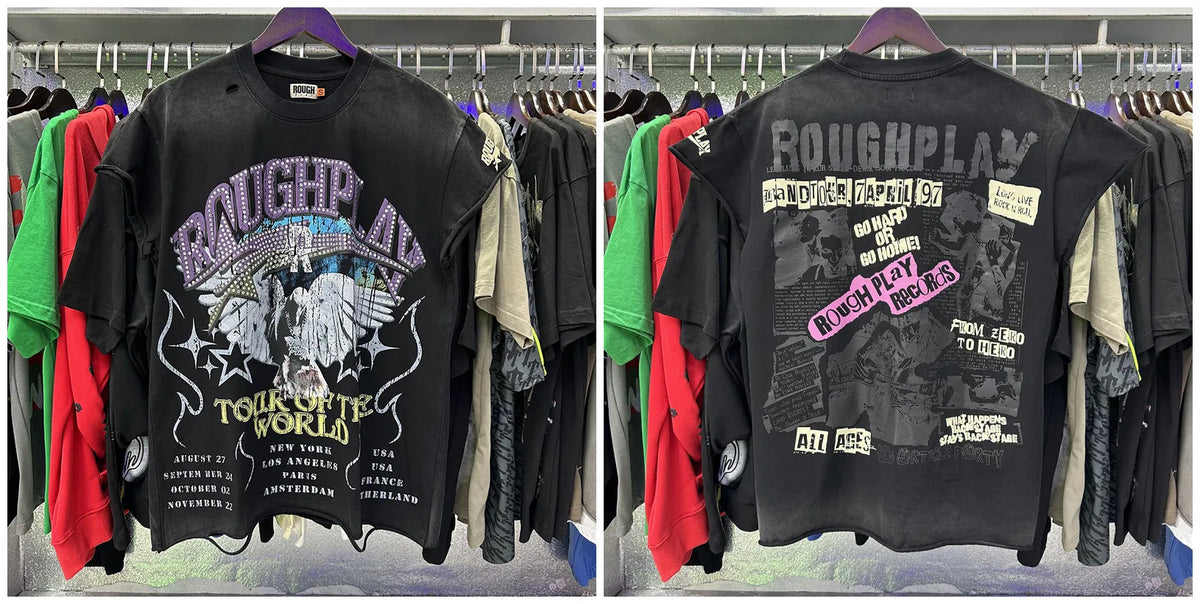 New 26SS Rough Play Thuglife Print Street Fashion 100% Cotton Men's and Women's Loose Short Sleeved T-shirt Y2K Men Vest T-shirts Tops